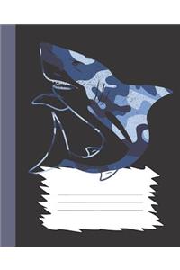 Blue Camouflage Great White Shark Composition Wide-ruled blank line School Notebook
