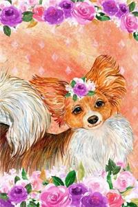 Journal Notebook For Dog Lovers Papillon In Flowers 5