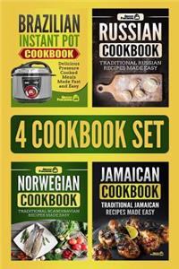4 Cookbook Set: Brazilian Instant Pot Cookbook, Russian Cookbook, Norwegian Cookbook & Jamaican Cookbook