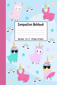 Rainbow and Unicorn Llama Composition Notebook