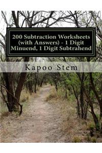 200 Subtraction Worksheets (with Answers) - 1 Digit Minuend, 1 Digit Subtrahend