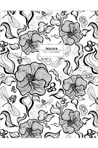 Balck and White, Large Floral Notebook (Flower Notebook)