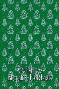 Christmas Shopping Notebook Modern Christmas Trees on Green Background with Snow