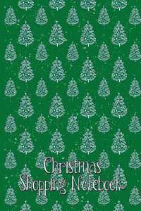 Christmas Shopping Notebook Modern Christmas Trees on Green Background with Snow