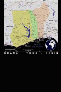 Modern Day Color Map of Ghana, Togo and Benin in Africa Journal