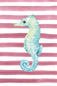 Blue Seahorse Watercolor Stripe Journal, Graph Paper