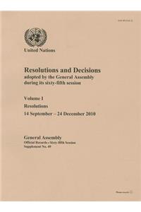 Resolutions and Decisions Adopted by the General Assembly During Its Sixty-Fifth Session
