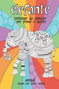 Zentangle da colorare per penne e matite - Disegni Anti stress Animali - Animali - Elefante