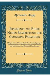 Fragmente Aus Einer Neuen Bearbeitung Der Gymnasial-PÃ¤dagogik: Mitgetheilt Zur Wissenschaftlichen VerstÃ¤ndigung Bei Der Bevorstehenden Reorganisation Des Gesammten Und Insbesondere Des Gymnasial-Schulwesens (Classic Reprint)