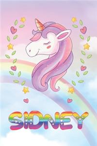 Sidney: Sidney Unicorn Notebook Rainbow Journal 6x9 Personalized Customized Gift For Someones Surname Or First Name is Sidney