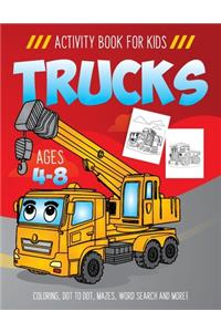 Trucks Activity Book for Kids Ages 4-8