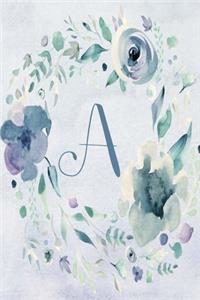 Notebook 6"x9", Letter A - Blue Purple Floral Design: College-ruled, lined format exercise book with flowers, alphabet letters, initials series.