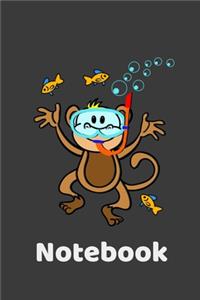 Notebook: Diving Snorkeling Monkey Lined Line Black Notebook / Journal Gift (6 x 9 - 120 pages)