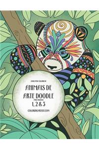 Livro para Colorir de Animais de Arte Doodle para Adultos 1, 2 & 3