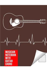 Musician Notebook with Guitar Chord - Guitar/Bass Fretboard Paper Cool Bassist Gift For A Bass Player Notebook guitar chords brown color cover