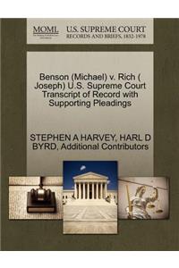 Benson (Michael) V. Rich ( Joseph) U.S. Supreme Court Transcript of Record with Supporting Pleadings