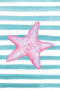 Pink Starfish Watercolor Stripe Journal, Graph Paper