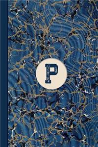 Monogram P Marble Notebook (Blue Ginger Edition): Blank Lined Marble Journal for Names Starting with Initial Letter P