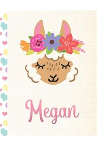 Megan: Personalized Llama Primary Handwriting Notebook For Girls With Pink Name - Dotted Midline Handwriting Practice Paper - Kindergarten to Early Childho