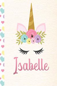 Isabelle: Personalized Unicorn Journal For Girls - 8.5x11 110 Pages Notebook/Diary With Pink Name