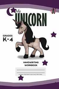 My Unicorn Primary Handwriting k-4 Workbook, 51 Sheets, 6 x 9 Inch Purple Cover