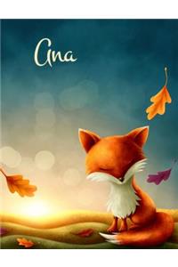 Ana: Cute Fox Fall Themed Personalized Book with Name and 365 Lined Pages That Can Be Used as a Journal or Notebook