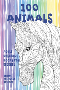 Adult Coloring Books for Elderly - 100 Animals - Stress Relieving Designs