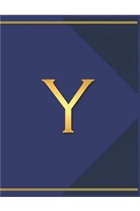 Y: Monogram Y Journal with the Initial Letter Y Notebook for Men, Boys, Girls or Women, Deep Blue Cover with Gold Trim and an Executive Style Letter fo