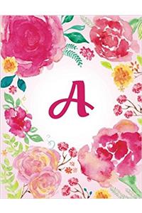 A - Pink Watercolor Floral Initial Journal (Flower Journals For Women)