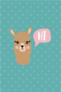 Hi: Notebook Journal Composition Blank Lined Diary Notepad 120 Pages Paperback Aqua Llama