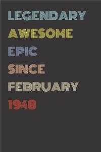 Legendary Awesome Epic Since February 1948 - Birthday Gift For 72 Year Old Men and Women Born in 1948