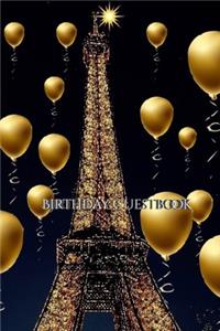 paris themed Eiffel Tower gold ballon Birthday blank guestbook