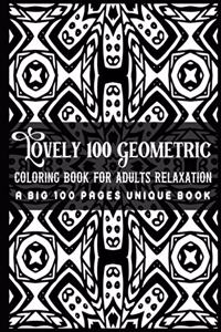Lovely 100 Geometric Coloring Book for Adults Relaxation A Big 100 Pages Unique Book