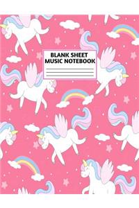 Blank Sheet Music Notebook: Cute Unicorn Matte Cover Design with 110 Pages White Paper Interior for Musician Students and Professionals Playing Piano, Ukelele, Mandolin and Oth