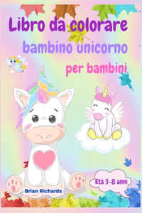 Libro da colorare bambino unicorno per bambini