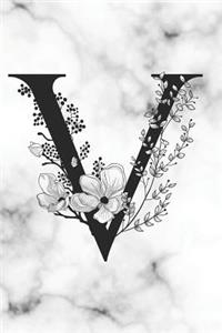 V: Blank Lined Journal College Ruled Floral Monogram Initial Letter V