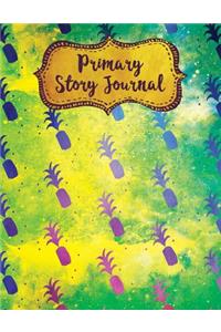 Primary Story Journal: Watercolor Yellow Green Pineapple Blank Creative Story Book