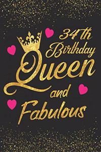 34th Birthday Queen and Fabulous: Keepsake Journal Dot Grid Notebook Diary Space for Best Wishes, Messages & Doodling, Planner and Notes