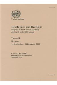 Resolutions and Decisions Adopted by the General Assembly During Its Sixty-Fifth Session