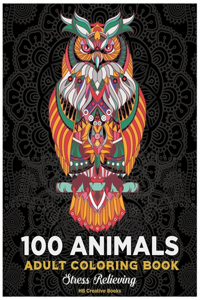 100 animals.Adult coloring book .stress relieving