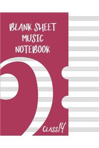 Blank Sheet Music Composition Manuscript Staff Paper Art Music CLASS 14 Notebook Pink Cover