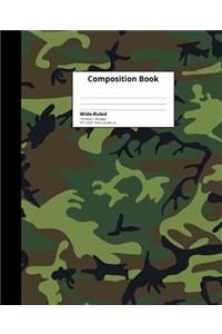 Composition Book Wide Ruled: 120 Sheets, 240 Pages, Camouflage Pattern Notebook
