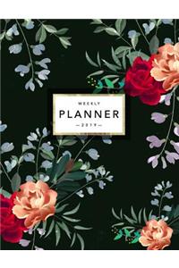 Weekly Planner 2019: Floral Planner - 2019 Organizer with Bonus Dotted Grid Pages, Inspirational Quotes + To-Do Lists - Beautiful Rose Pattern