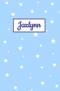 Jazlynn: Personalized Name Journal. Wide Ruled (Lined) Writing Diary, Composition Book. Baby Blue Star Cover for Girls, Kids and Teens