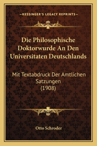 Philosophische Doktorwurde An Den Universitaten Deutschlands