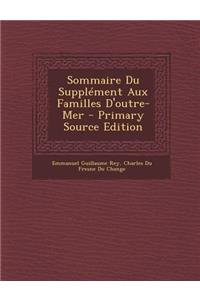 Sommaire Du Supplement Aux Familles D'Outre-Mer