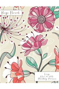 Beige Floral Large 8.5 X 11 2015 Monthly Planner