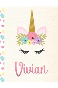 Vivian: Personalized Unicorn Sketchbook For Girls With Pink Name - 8.5x11 110 Pages. Doodle, Sketch, Create!