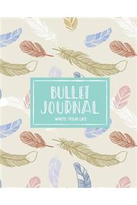 Bullet Journal Dotted Grid Dated Notebook, Mint Brown Bohemian Fly Feather