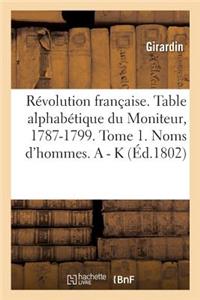 Révolution Française. Table Alphabétique Du Moniteur, 1787-1799. Tome 1. Noms d'Hommes. a - K